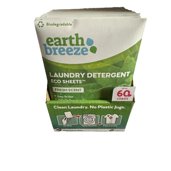 Lot of 3 - Earth Breeze Laundry Detergent Sheets Fresh Scent - 60 loads each - Picture 1 of 6